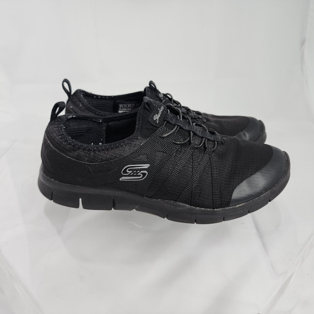 Skechers Women 8.5 Gratis Tempos 23366S Black Slip On Shoes/Sneakers Air Cooled